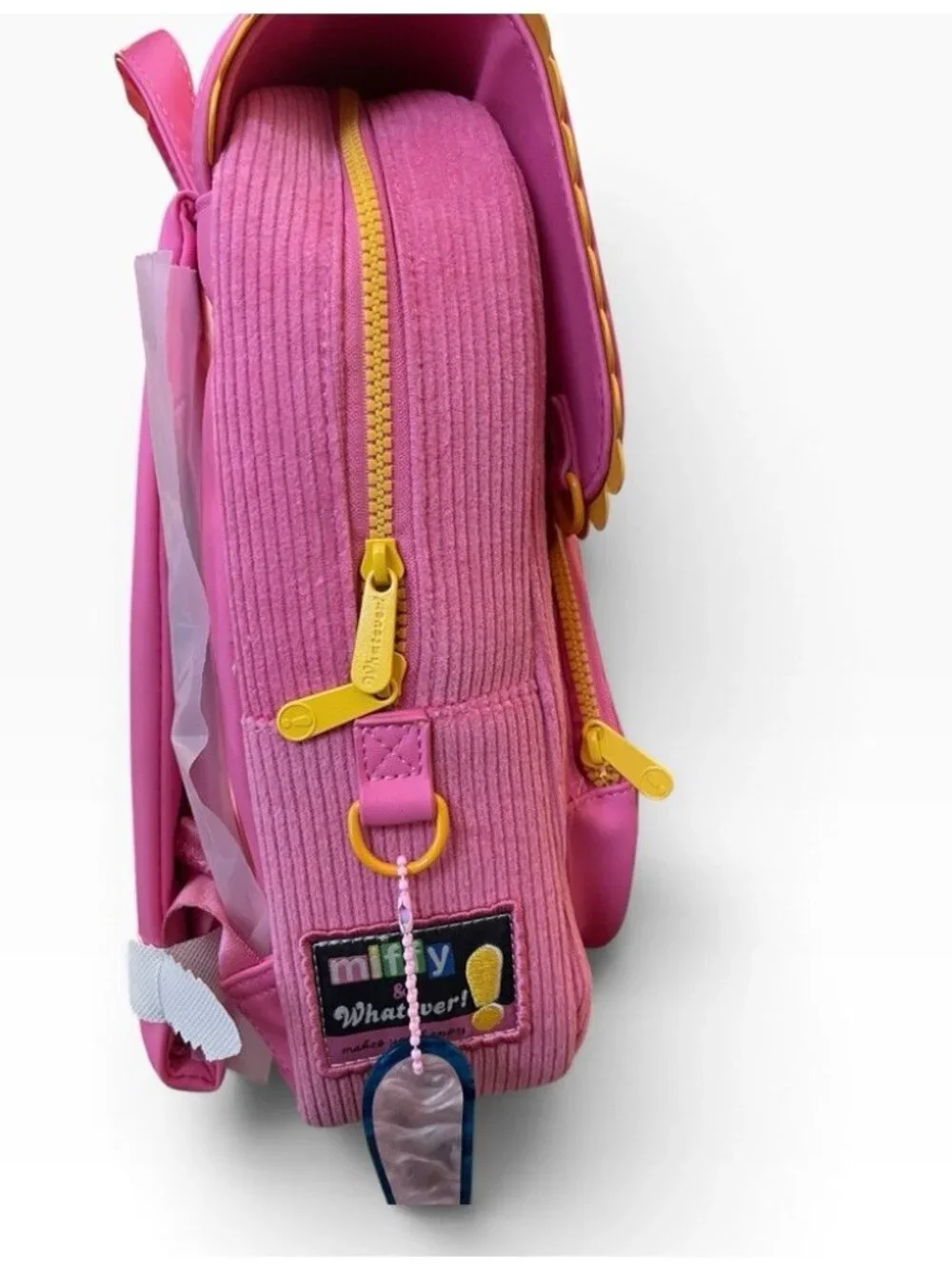 Whatever Makes You Happy Miffy Corduroy & Faux Leather Pin Trading Backpack NWT